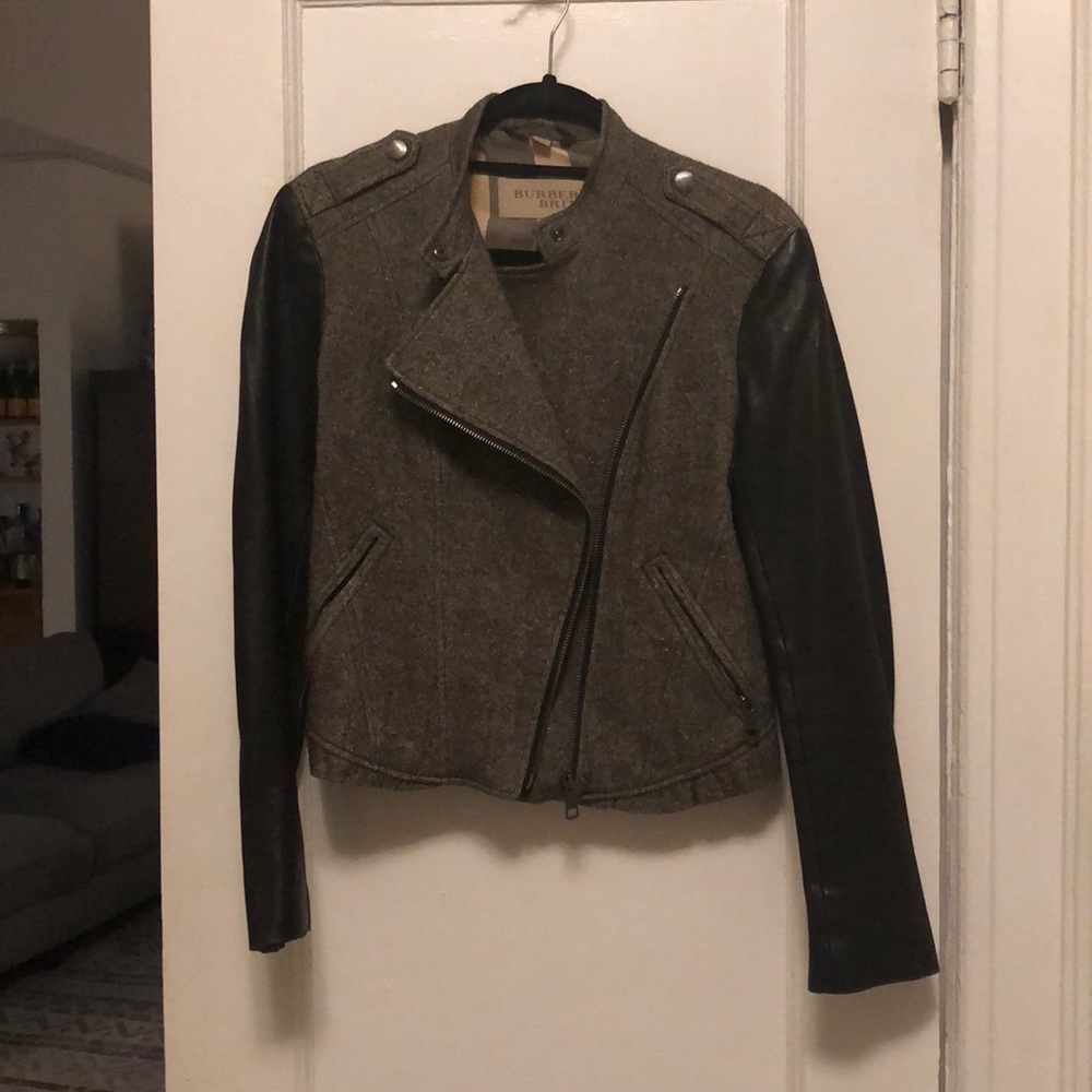 [burberry brit] contrast sleeve biker jacket - Picture 3 of 8